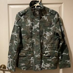 Love Tree Military Utility Jacket Womens Size L Full Zip Camouflage Camo